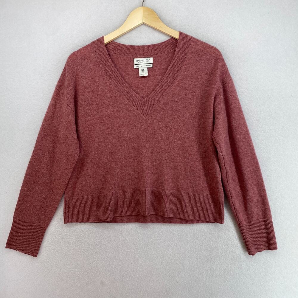 RACHEL ZOE Sweater M Top 2-Ply Cashmere Pullover Jumper Cropped Long Sleeve Red